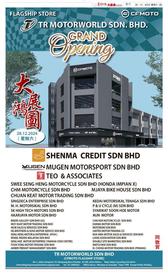 CFMOTO Grand Opening by TR Motorworld in Johor